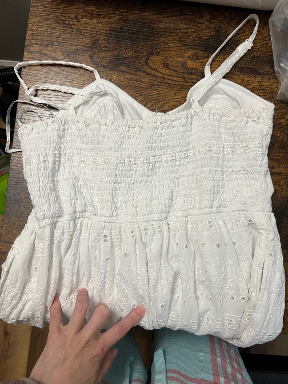 White Eyelet Maxi Dress with Spaghetti Straps - Picture 4 of 4